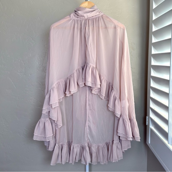 Commense Set: Pink Sheer Chiffon Cape & Semi-Sheer Ruffle Mini Dress NWT - Picture 10 of 14